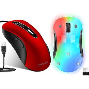 memzuoix 2.4G LED Wireless Mouse + USB Wired Mouse for Laptop, Desktop, PC, MacBook- 2 Pack (LED + Red)