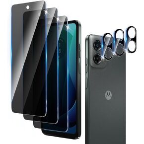 3+3 Pack Privacy Screen Protector Designed for Motorola Moto G 5G 2024 With 3 Pack Camera Lens Protector,Full Coverage Anti-Spy Tempered Glass Film,9H Hardness,Bubble Free,Easy to Install