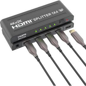 HDMI Splitter 1 in 4 out-4K HDMI Splitter 1x4 HDMI Splitter for Multi-Screen Display, 4Kx2K@30Hz&3D Full HD 5V/1A Power HDMI Splitter, Suitable for Office teaching/PS4/HDTV/Store