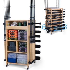 Goture Fishing Rod Holders for Garage, 360 Degree Rotating Pole Holders Rod Rack Storage up to 12 Rods or Rod Combos Tackle Gear Equipment Organizer Fishing Storage Cabinet for Men Women