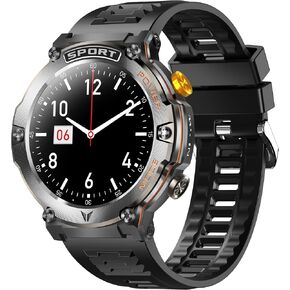 Military-Grade Rugged Smart Watch: 1.43" AMOLED HD, 5ATM Waterproof, 100+ Sports Modes, Blood Pressure/SpO2 Monitor, Compass no Barometer, 15-Day Battery for Outdoor Adventures