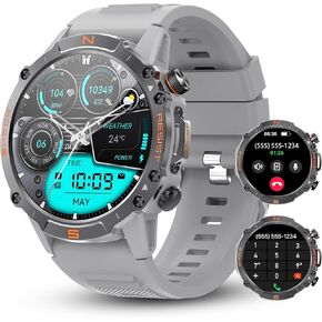WalkerFit Smart Watch for Men- Answer/Dial Calls,110+ Sport Modes,Waterproof Rugged Military Smart Watch, Tactical Smartwatch for Heart Rate Monitor, Fitness Andriod SmartWatch Men, AMOLED Display