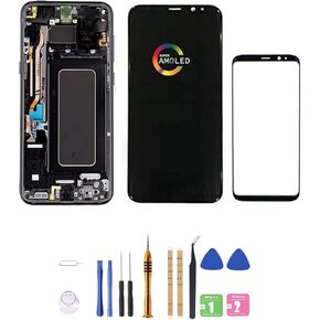 [أسود مع إطار] LCD AMOLED لـ Samsung Galaxy S8 Plus+ G955 شاشة LCD شاشة LCD شاشة اللمس بديل G955 G955A G955F G955P G955R4 6.2 بوصة بواسطة QVOUAW (أسود مع الإطار)