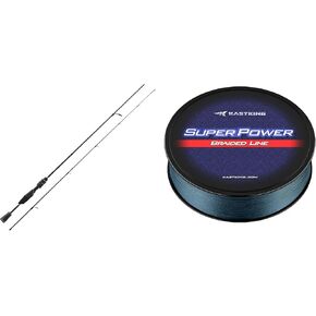 KastKing Kestrel Spin Finesse Spinning Rod 2 pc 6'2" UL & KastKing Superpower Braided Fishing Line, Gray, 15 LB, 150 Yds