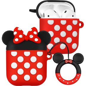 Boaretiu for AirPods 2/1 Case - Cute Kawaii Red Bow with Keychain for AirPods Case Cover Funny 3D Soft Silicone Fun Cool for Girls Women Teens Boys for Airpods 2nd & 1st