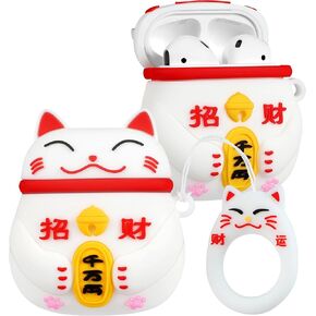 BOARETIU for AirPods 2/1 CASE - CUTE KAWAII RED BOW مع سلسلة مفاتيح لغطاء AirPods Cover Cover Funny 3D SILICONE FUN in Kuwait