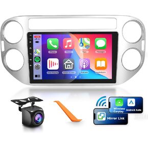 Car Radio Stereo with HiFi Audio for Volkswagen Tiguan 2010-2015, Wireless CarPlay/Android Auto 9 Inch HD Touch Screen Android 13 GPS WiFi Bluetooth FM/RDS EQ HD Backup Camera