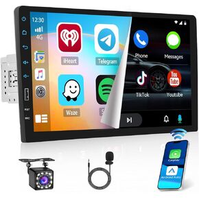 Hikity Single Din Car Stereo with Wireless Carplay Android Auto, 9 Inch Touch Screen Car Radio with Bluetooth FM RDS Backup Camera EQ Mirror Link SWC