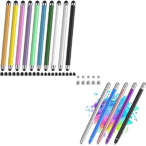 15 Pack Universal Stylus Pen for Touchscreens, 2-in-1-10pack Colorful Rubber Stylus Pens, 2-in-1-5pack Fiber Stylus Pens