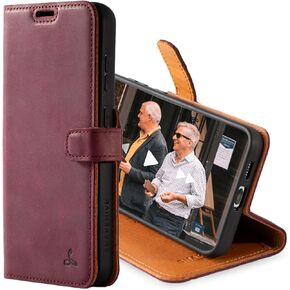 Snakehive Leather Wallet for Samsung Galaxy S25 Plus - Real Leather Wallet Phone Case - Genuine Leather with Viewing Stand and 4 Card Holder - Side Clasp Flip Folio Cover with Card Slot (Smooth Tan)