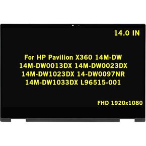 14" Replacement for HP Pavilion X360 14M-DW 14M-DW0013DX 14M-DW0023DX 14M-DW1023DX 14-DW0097NR 14M-DW1033DX L96515-001 FHD LCD Display Touch Screen Assembly Digitizer Board with Bezel