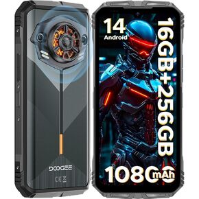 DOOGEE S Punk Rugged Smartphone Unlocked, 10800mAh Battery Rugged Phone, 16GB+256GB Cell Phone Android 14, 126dB Speaker, 6.58" FHD+90Hz,50MP+16MP,LED Light/Dual SIM/NFC/OTG/Face ID/Fingerprint, Dark