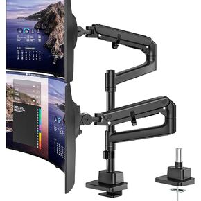 Montek Dual Monitor Arm لما يصل إلى 57 "و 59.4 رطلاً شاشة Ultrawide ، وقصة شاشة قابلة للتكديس قابلة للتكديس قابلة للتكديس من الألومنيوم