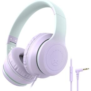 rockpapa L22 Wired Headphones for Kids Girls Boys Women with Microphone, Foldable Stereo 3.5mm Corded Headphones for School Classroom Chromebooks Computer Laptop Phone Airplane (Purple)