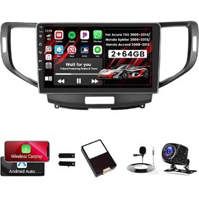 2G 64G Radio for Acura TSX 2009-2014 for Honda Accord 2008-2012 for Honda Spirior 2009-2013 Android 13 CarPlay Car Stereo 9'' Touch Screen Android Auto AHD Backup Camera GPS WiFi FM RDS