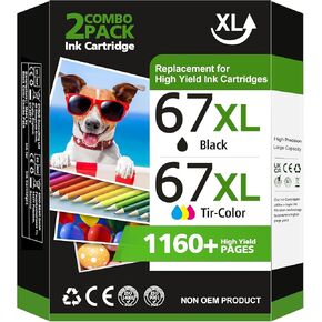 63XL Ink Cartridges Black and Color for HP Ink 63 for HP 63XL Ink Cartridges Combo Pack Work with HP Officejet 3830 4650 5255 5258 5200 Envy 4520 4512 Deskjet 3630 3636 1112 Printer, 2-Pack | L0R46AN