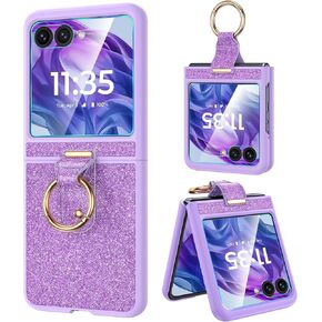 Caka Bling Case for Motorola Razr 2024/2025 Case [NOT for Plus], with Finger Ring Holder & Built-in Screen Protector, Slim Thin Shockproof Protective Phone Cover for Moto Razr 2024 & 2025 - Rose Gold