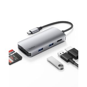 Belkin USB-C Hub, 5-in-1 Multiport Adapter - USB-C Docking Station with 4K HDMI, 2 x USB-A Ports, SD Card Slot, & MicroSD Card Slot for MacBook Pro, Air, iPad Pro, XPS, and More