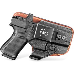 WARRIORLAND IWB Hybrid Holster Compatible with Glock 17/19/22/23 Gen 3-5, Glock 31/32 Gen 3-4, Glock 19X/44/45, Concealed Carry Polymer & Leather Holster with Claw/Optics Cut Ready, Right Hand（Brown）