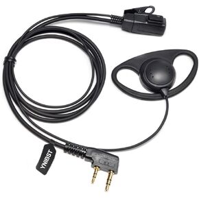 D-Shape Walkie Talkie Earpiece, 2-pin Two Way Radio Headset with PTT Mic for Kenwood Retevis Quansheng Baofeng UV-K58 UV-5R UV-82 TK-2107 TK-3107