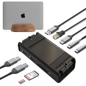 حامل الكمبيوتر المحمول العمودي Humancentric و Underdock USB C المحمول ، وزيادة الإنتاجية وترفض مكتبك ، ويشمل حامل الجوز الأسود ، وشاحن الجدار 87W ، ورصيف لشاشة HDMI واحدة