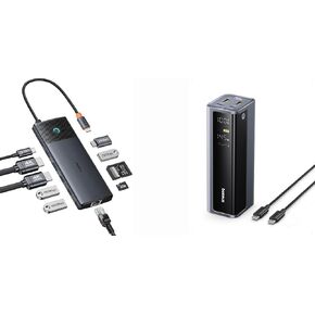 Baseus Docking Station Dual Monitor Bundle with Baseus 20,800mAh 4-Port 145W Power Bank,10Gbps 10 in 1 Docking Station with 2 HDMI Single 4K@120Hz,