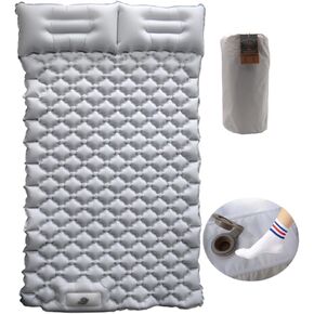 Sleeping Pad for Camping, Inflatable Sleeping Mat with Pillow, Camping Pad with Built-in Foot Pump, Lightweight Camping Mattress Pad for Car Camping, Backpacking, Tent and Hiking (Full (Grey))