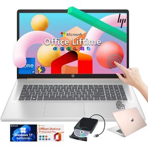 HP Flagship 17.3-inch Laptop Computer - Office Lifetime • Free CD/DVD Drive • FHD Touchscreen • Intel i7-1355U • Fingerprint Reader • HD Webcam • HDMI • Wi-Fi 6 • Windows 11 Pro(32GB RAM, 1TB SSD)
