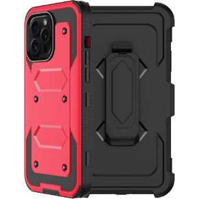 RubCase for iPhone 15 Pro Max Case with Belt Clip Holster,2X Screen Protector, Military Grade Drop Protection Heavy Duty Full Body Shockproof Protective Cover for iPhone 15 Pro Max 6.7" Red