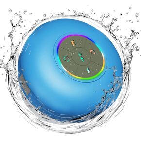Waterproof Bluetooth Shower Speaker with LED, IPX4 Portable Wireless Hands-Free Mini Speaker, Built-in Mic, Suction Cup, Rechargeable for Bath Beach Home - for iPhone Smartphone Tablet (Blue)