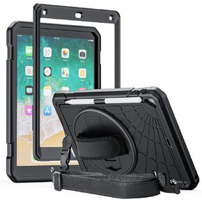 Case for iPad 6th/ 5th Generation 9.7 '' مع حامل قلم الرصاص على الشاشة [360 حزام يدوي الدوار] والوقوف ، حالة مقاومة للمنزل لـ iPad 6th/ 5th/ Air 2/ Pro 9.7-Red+Blue