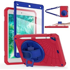 Case for iPad 6th/5th Generation 9.7'' with Screen Protector Pencil Holder [360 Rotating Hand Strap] &Stand, Drop-Proof Case for iPad 6th/5th/ Air 2/ Pro 9.7-Red+Blue in Kuwait
