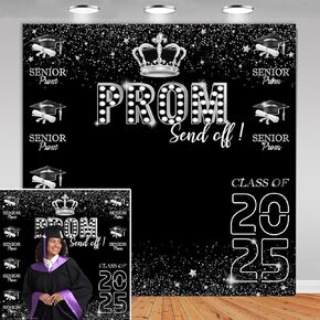 Mocsicka Prom 2025 Backdrop Silver Graduation Prom Decorations Backdrop Congratulations Graduates Photography Background Graduation Party Background 70.8 x 70.8 Inch