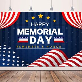 Memorial Day Decorations Backdrop Banner 5x3Ft Remember and Honor Soldier Party Supplies Thank You Soldiers Veterans Photography Background for 4th of July Patriotic Party