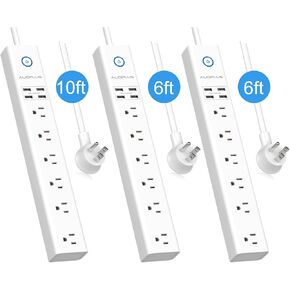 3 حزمة ، 10 أقدام و 6 أقدام ، شريط طاقة للحامي مع منافذ USB ، سلك التمديد ، 6 منافذ و 4 منافذ USB ، قابس مسطح قابلة للتركيب مع حماية التحميل الزائد
