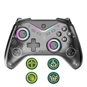 SHUTTLECOCK Wireless Switch Controller for Switch/Lite/OLED, iOS/Android/PC - Programmable Turbo & Wakeup, 10-Color RGB Light, Wireless Pro Gaming Pad（Black）
