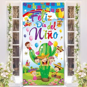 Dia Del Niño Decorations Feliz Dia Del Niño Doorcover Backdrop Mexico Children's Day Backdrop for Kids Childrens Party Decoration, 35.4 x 70.8 inches