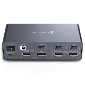 KVM Switch 2 Monitors 2 Computers USB C Docking Station with 4K60Hz HDMI and 4K120Hz DP KVM Switch Dual Monitor 10Gbps USBC+USBA 3.2 Date 5Gbps USB3.0 Date and SD/microSD Card Slots for Laptop&Desktop