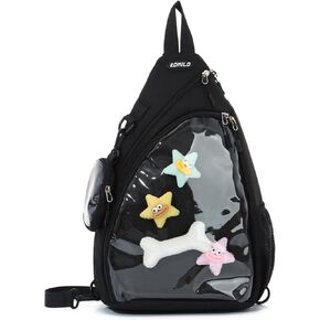 Oweisong Cute Ita Bag for Men Women Kawaii Pin Display Backpack Fanny Pack Black Crossbody Hiking Day Pack