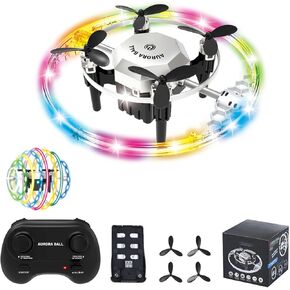 Mini Quadcopter for Kids Beginners Adults, 2.4G RC Drone with LED Lights, 2 in 1 Flying Spinner with One Key Take Off-Landing, 360° Spinning, Aurora Ball Mode, Gifts for Boy Girls and Adults