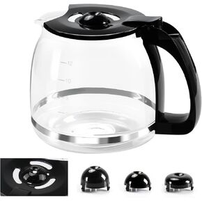 12-Cup Glass Coffee Carafe Replacement Pot Compatible with Mr Coffee, Black & Decker and 12 Cup Kitchenaid Carafe Black with Close Handle, Replacement for PLD12, PLD12-RB, PLD12-NP