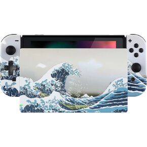 Treaferate Soft Touch The Great Wave Joycon Housing Shell (إصدار D-PAD) مع أزرار مجموعة كاملة لمحول Nintendo ، لوحة بديلة لـ Nintendo Switch Dock-Joy-Con Dock غير مدرجة