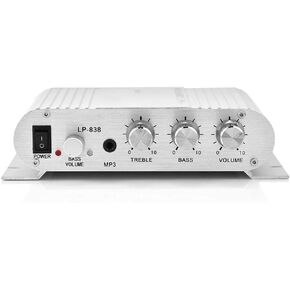 Audio Power Amplifier, 2x15W + 20W Hi-Fi 2.1CH HiFi Stereo Subwoofer Amp Home Bass Audio Power Amplifier Digital Amp for Auto Car MP3 MP4 PC Speaker(Silver)