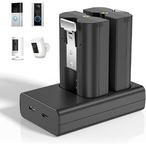 2-Pack 7000mAh Replacement Battery with Charger Station for Ring-Doorbell Camera 2/3/4, Spotlight Camera & Stick Up Cam Indooor and Outdoor (Black Charger + 2 Battery)