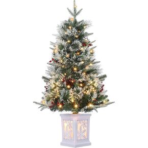 Pre-Lit 3ft Artificial Mini Christmas Tree, Nordic Spruce, 78 White Lights, Lighting Snowflake Base for Home and Office Xmas Decor, 2 Pack