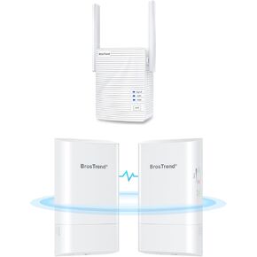 BrosTrend 5GHz Wireless Bridge, 1KM WiFi Bridge, Long Range Point to Point Outdoor CPE for PtP & PtMP + AC1200 WiFi Extender, WiFi Booster and Signal Amplifier, 1200Mbps Dual Band WiFi Signal Booster