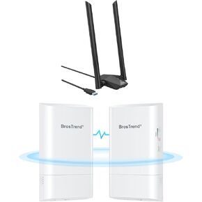 BrosTrend 5GHz 867Mbps Wireless Bridge, 1KM WiFi Bridge, Long Range Point to Point Outdoor CPE, IP65 + AX1800 Long Range Linux WiFi 6 Adapter for PC and Raspberry Pi 2+, for Ubuntu, Mint, Debian etc.