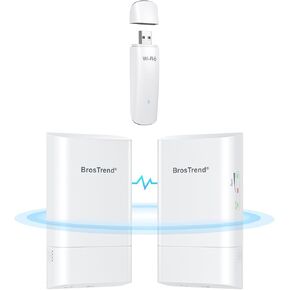 BrosTrend 5GHz 867Mbps Wireless Bridge, 1KM WiFi Bridge, Long Range Point to Point Outdoor CPE, IP65 + AX1800 Linux USB WiFi 6 Adapter for PC and Raspberry Pi 2+, Supports Ubuntu, Mint, Debian etc.