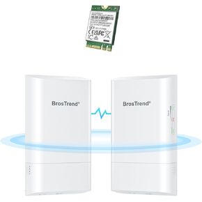 BrosTrend 5GHz 867Mbps Wireless Bridge, 1KM WiFi Bridge, Long Range Point to Point Outdoor CPE for PtP & PtMP, IP65 + WiFi 6 WiFi Card for Laptop, Dual Band AX1800 M.2 Wireless Card with Bluetooth 5.2