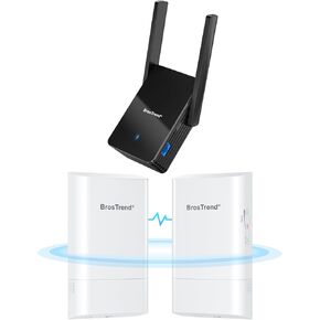 BrosTrend 5GHz 867Mbps Wireless Bridge, 1KM WiFi Bridge, Long Range Point to Point Outdoor CPE, IP65 + WiFi 6 AX3000 WiFi to Ethernet Adapter with Gigabit Port for PC, Smart TV, Xbox, PlayStation etc.